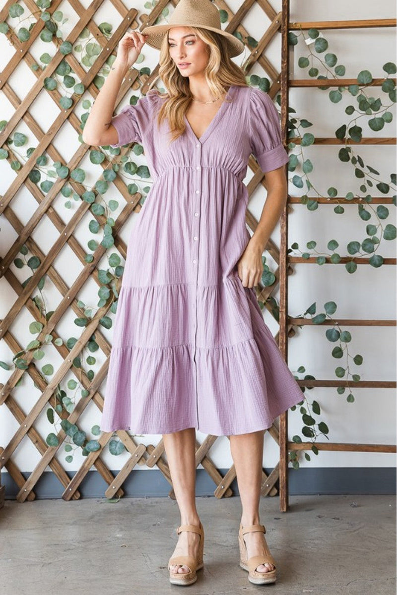 HEYSON Lilac Breeze Gauze Button Front Midi Dress