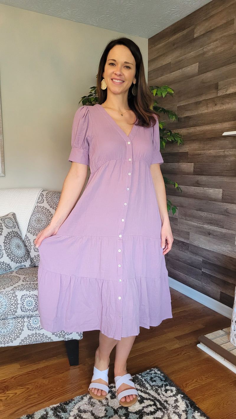 HEYSON Lilac Breeze Gauze Button Front Midi Dress