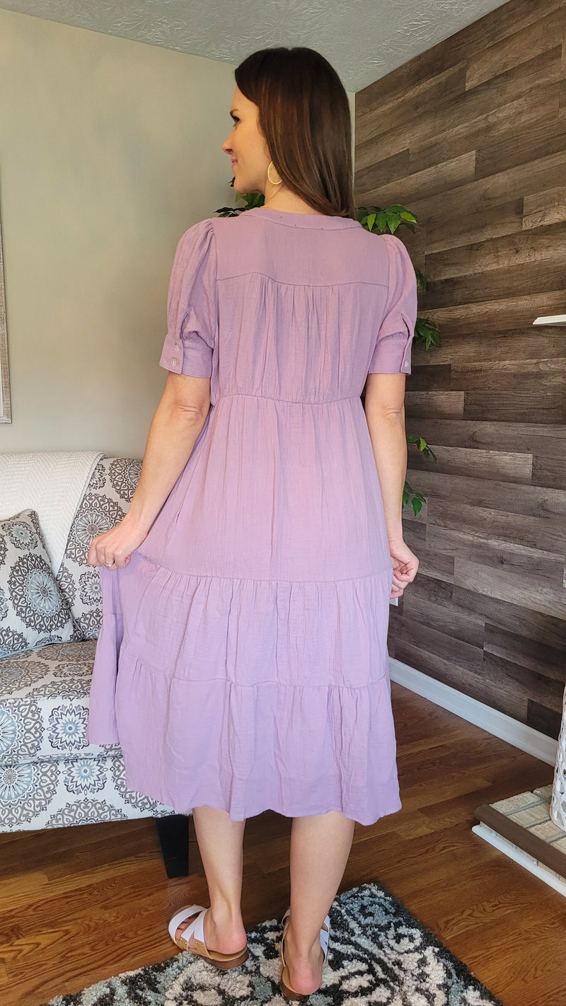 HEYSON Lilac Breeze Gauze Button Front Midi Dress