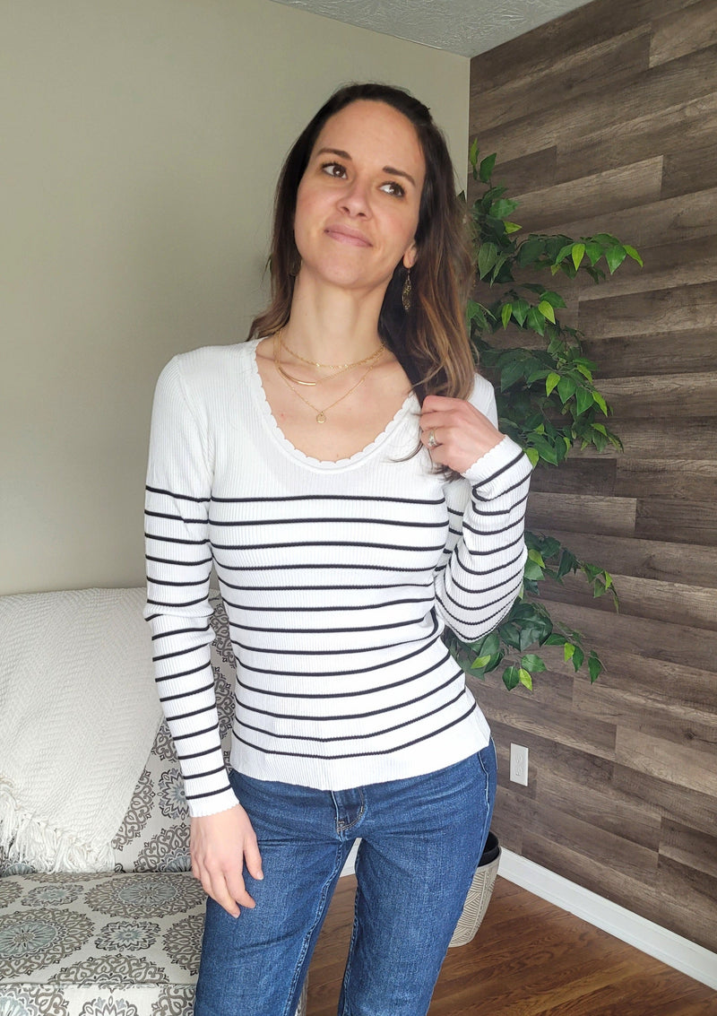 Be Still V-Neck Striped Sweater