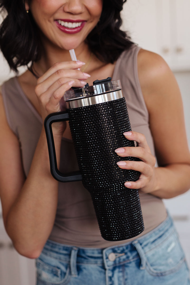 Rhinestone Stainless Steel Tumbler with Straw in Multiple Colors