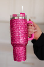 Rhinestone Stainless Steel Tumbler with Straw in Multiple Colors