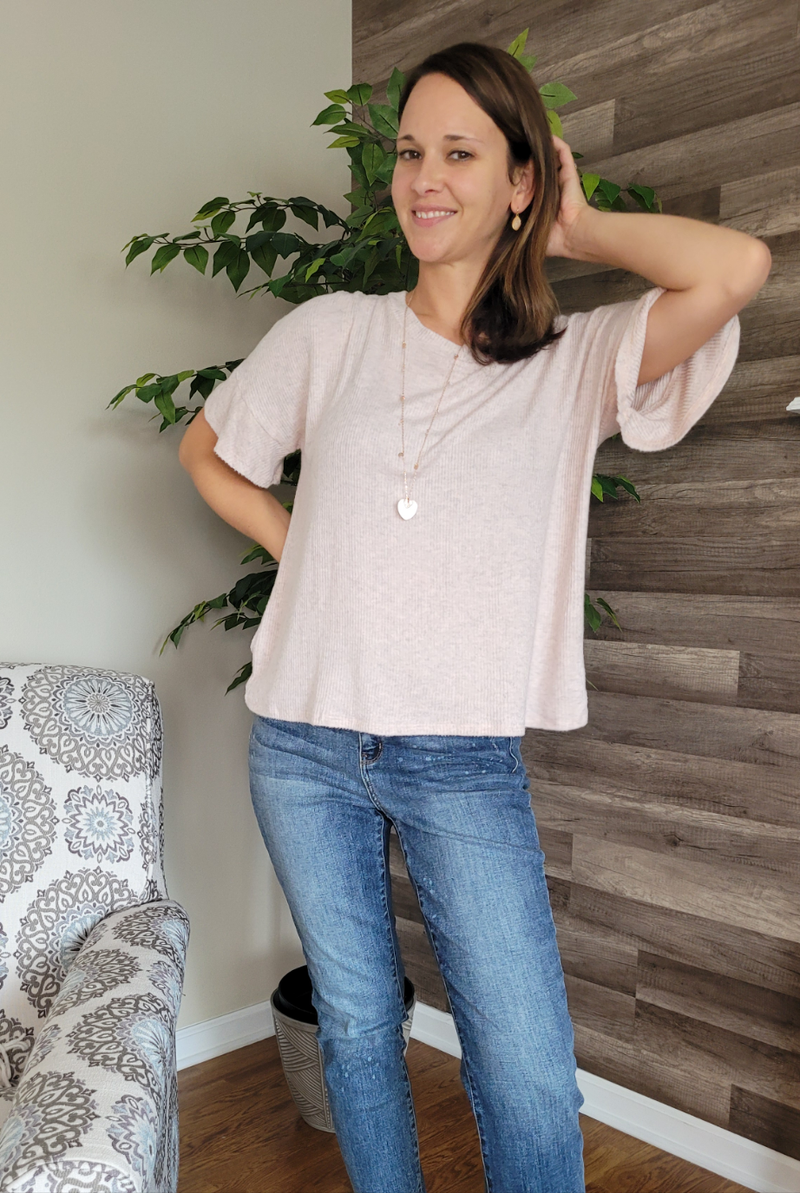 Relax Your Mind Ribbed Tee In Blush