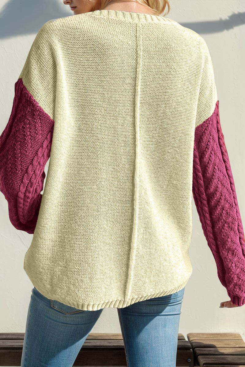 Double Take Color Block Drop Shoulder Sweater In Two Colors