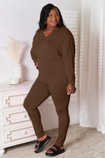 Basic Bae V-Neck Soft Rayon Long Sleeve Top and Pants Lounge Set in Multiple Colors