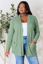 Basic Bae Ribbed Open Front Cardigan with Pockets in Multiple Colors