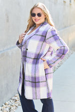 Double Take Plaid Button Up Lapel Collar Coat in 8 Colors