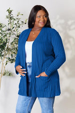 Basic Bae Ribbed Open Front Cardigan with Pockets in Multiple Colors