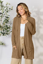 Basic Bae Ribbed Open Front Cardigan with Pockets in Multiple Colors