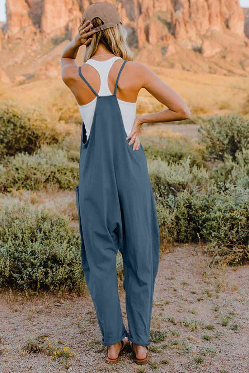 Double Take V-Neck Sleeveless Jumpsuit with Pocket in Multiple Colors