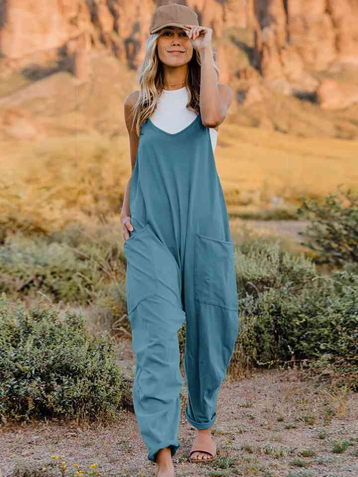 Double Take V-Neck Sleeveless Jumpsuit with Pocket in Multiple Colors