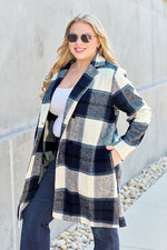 Double Take Plaid Button Up Lapel Collar Coat in 8 Colors