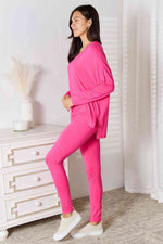 Basic Bae V-Neck Soft Rayon Long Sleeve Top and Pants Lounge Set in Multiple Colors