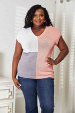 Double Take Color Block V-Neck Knit Top in Multiple Colors