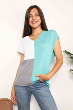 Double Take Color Block V-Neck Knit Top in Multiple Colors