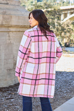 Double Take Plaid Button Up Lapel Collar Coat in 8 Colors