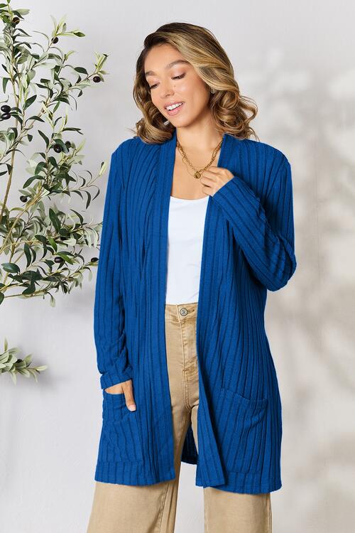 Basic Bae Ribbed Open Front Cardigan with Pockets in Multiple Colors