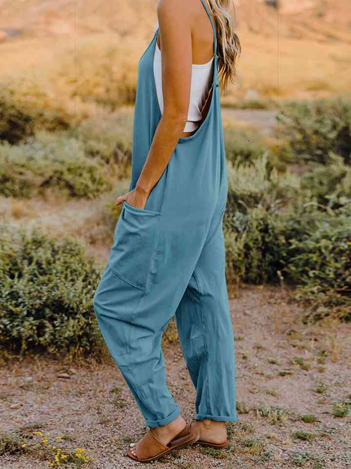 Double Take V-Neck Sleeveless Jumpsuit with Pocket in Multiple Colors