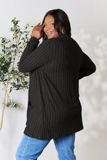 Basic Bae Ribbed Open Front Cardigan with Pockets in Multiple Colors