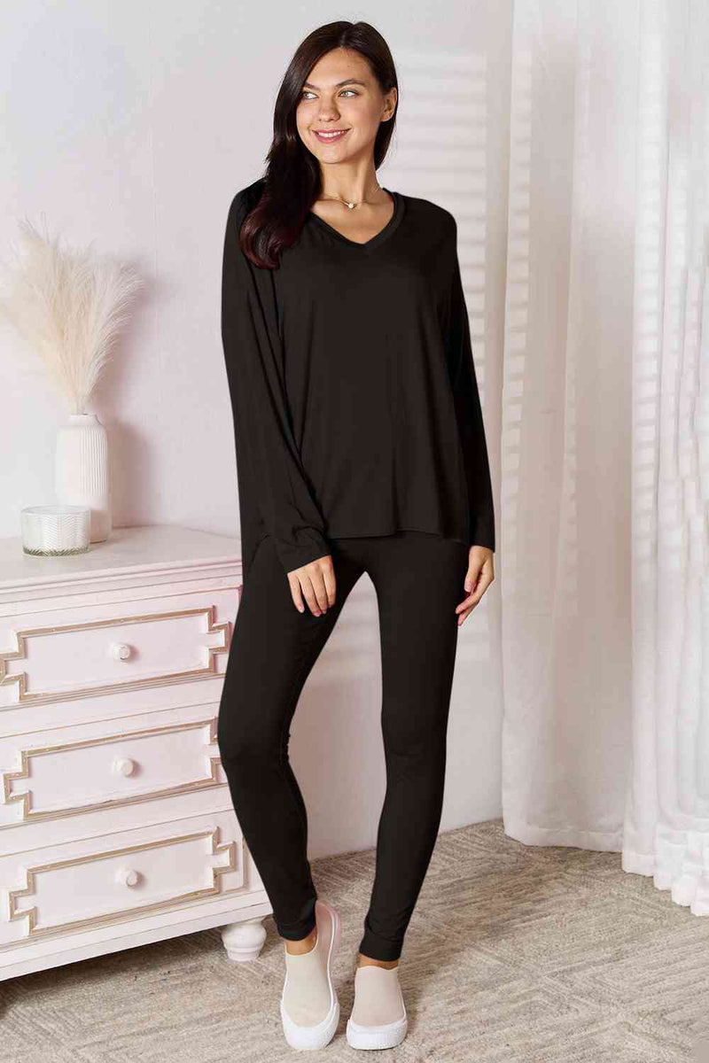 Basic Bae V-Neck Soft Rayon Long Sleeve Top and Pants Lounge Set in Multiple Colors