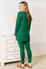 Zenana Lazy Days Long Sleeve Top and Leggings Set in Dark Green