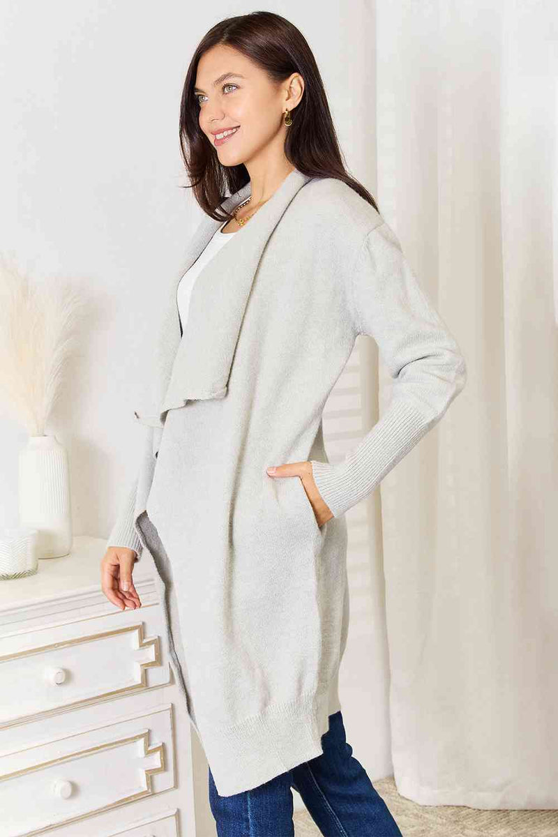 Double Take Open Front Duster Cardigan with Pockets