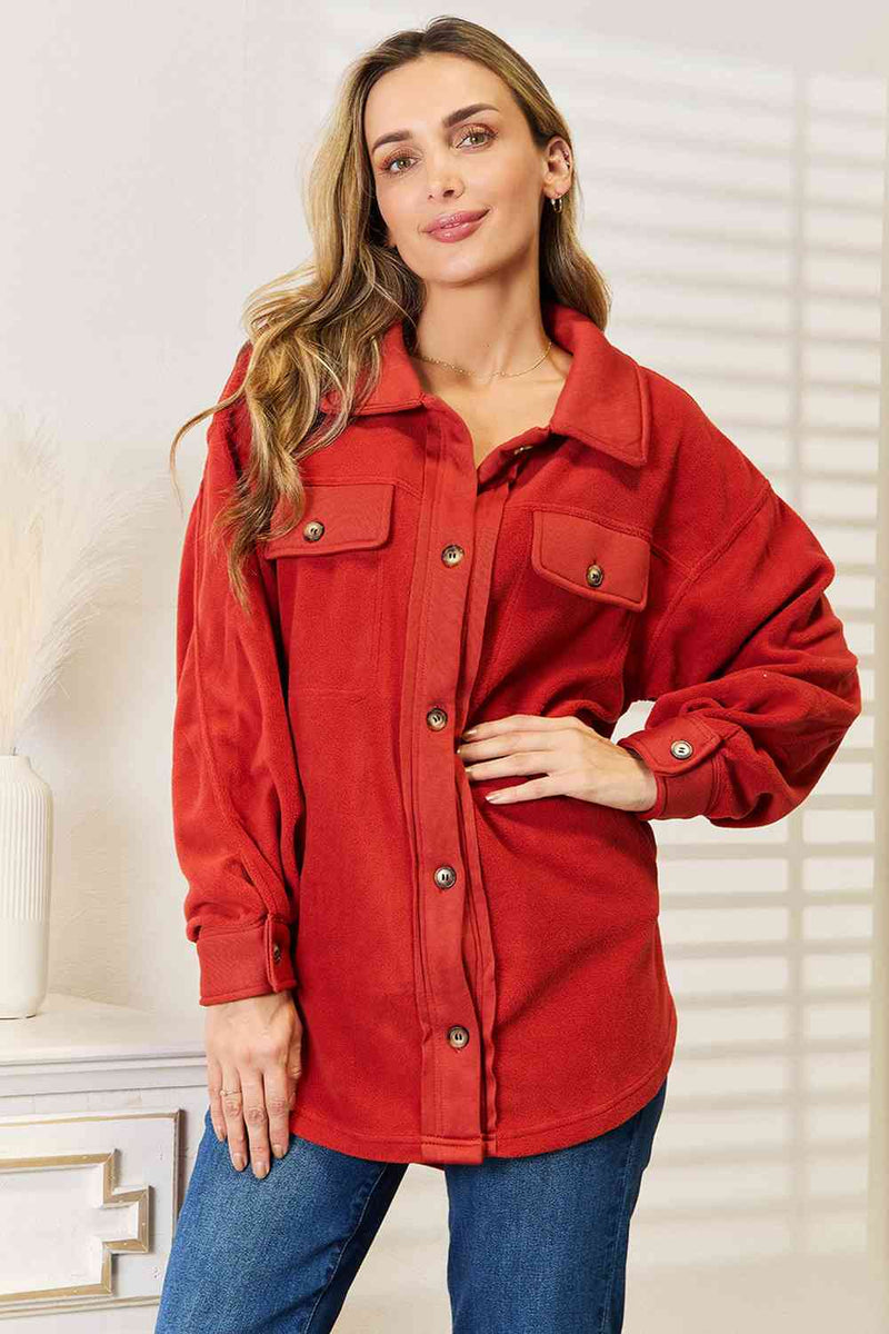 Heimish Cozy Girl Button Down Shacket in Rust