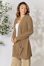 Basic Bae Ribbed Open Front Cardigan with Pockets in Multiple Colors