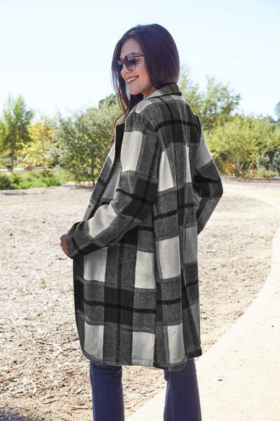 Double Take Plaid Button Up Lapel Collar Coat in 8 Colors