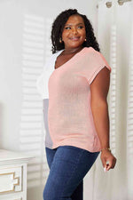 Double Take Color Block V-Neck Knit Top in Multiple Colors