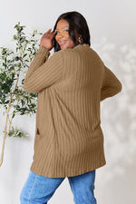 Basic Bae Ribbed Open Front Cardigan with Pockets in Multiple Colors