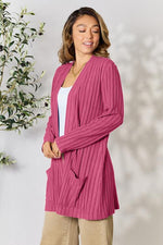 Basic Bae Ribbed Open Front Cardigan with Pockets in Multiple Colors