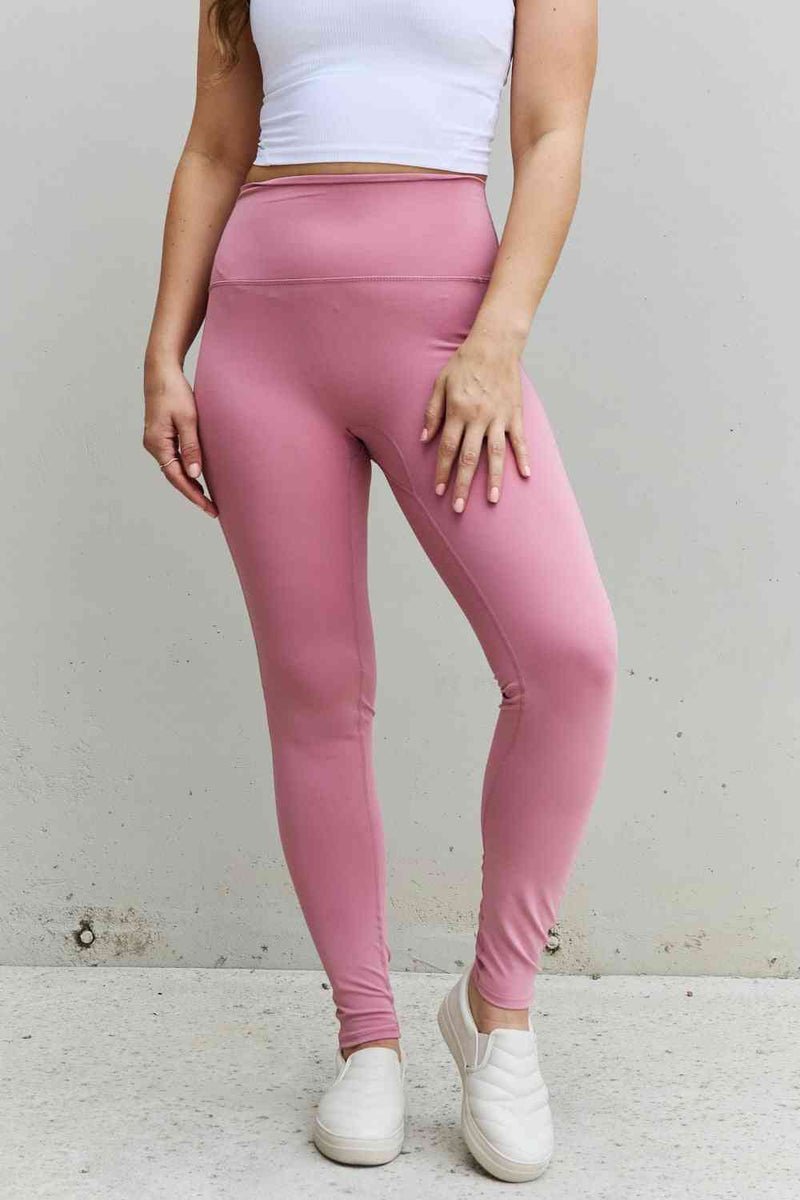 Zenana Fit For You High Waist Active Leggings in Light Rose