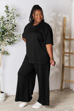 Double Take Round Neck Slit Top and Pants Set in Multiple Colors