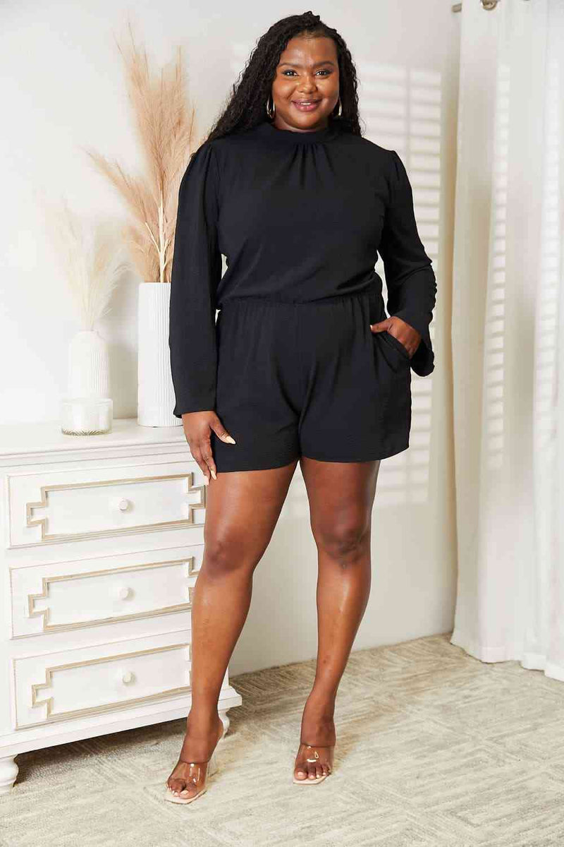 Culture Code Open Back Long Sleeve Romper with Pockets