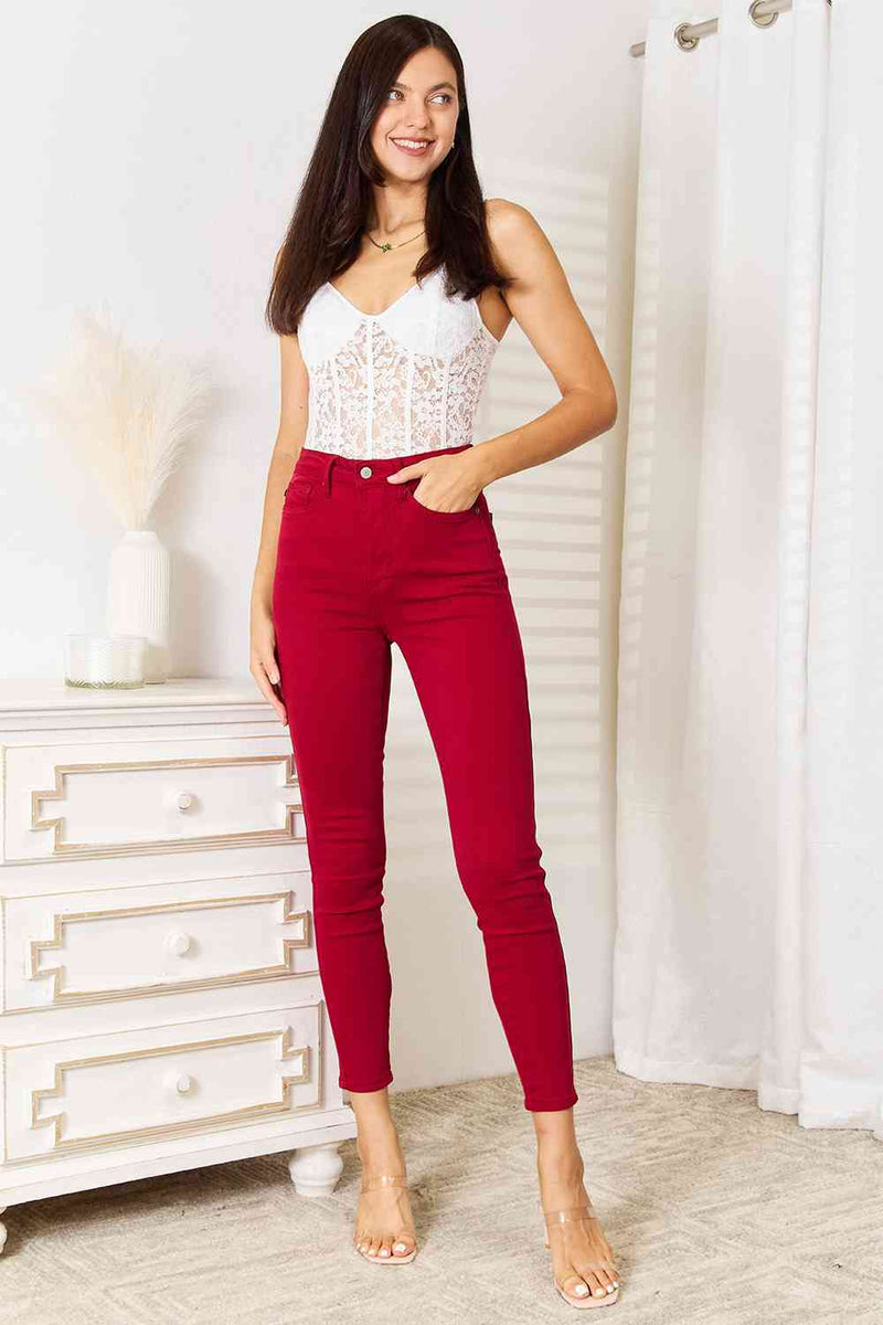 Judy Blue High Waist Tummy Control Skinny Jeans in Scarlet