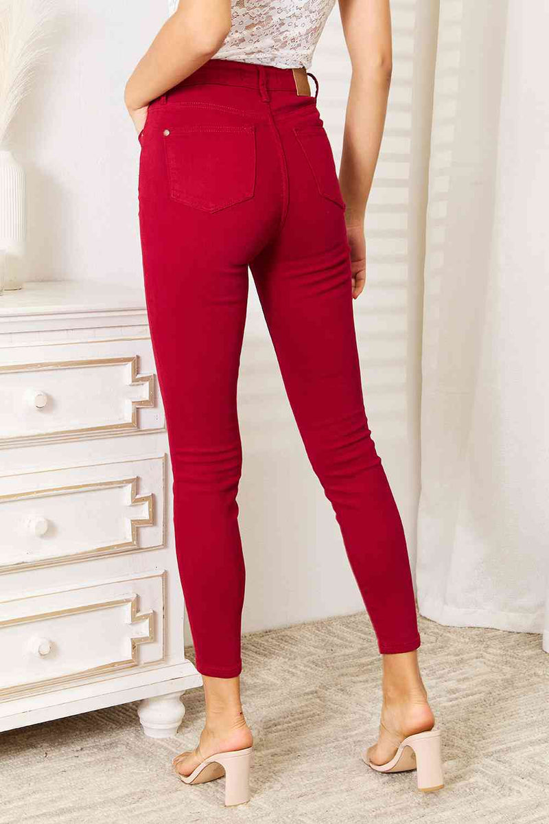 Judy Blue High Waist Tummy Control Skinny Jeans in Scarlet