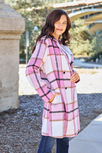 Double Take Plaid Button Up Lapel Collar Coat in 8 Colors