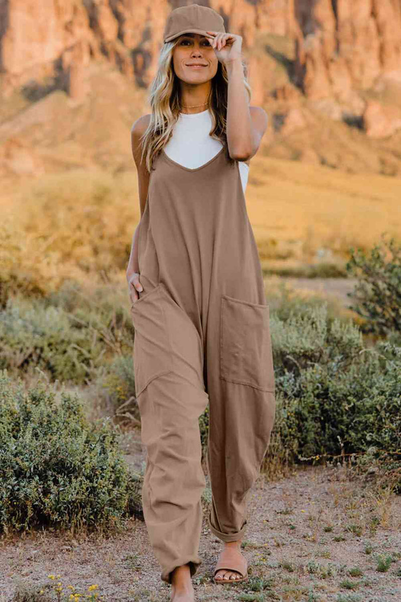 Double Take V-Neck Sleeveless Jumpsuit with Pocket in Multiple Colors