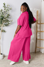 Double Take Round Neck Slit Top and Pants Set in Multiple Colors