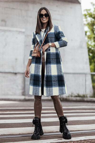 Double Take Plaid Button Up Lapel Collar Coat in 8 Colors