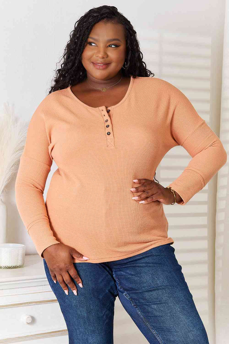 Basic Bae Half Button Long Sleeve Henley Top