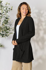 Basic Bae Ribbed Open Front Cardigan with Pockets in Multiple Colors