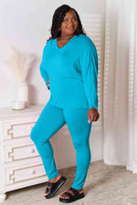 Basic Bae V-Neck Soft Rayon Long Sleeve Top and Pants Lounge Set in Multiple Colors