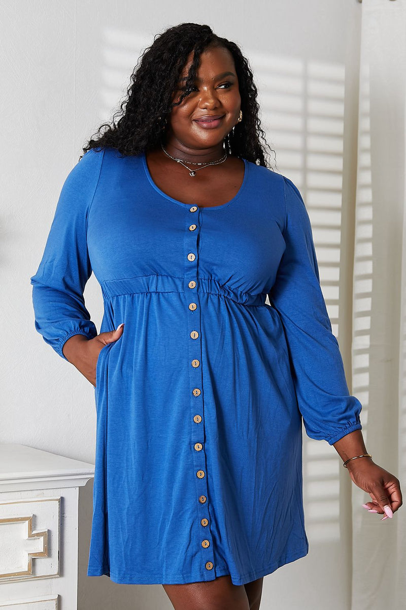 Double Take Scoop Neck Empire Waist Long Sleeve Magic Dress in Royal Blue or Black