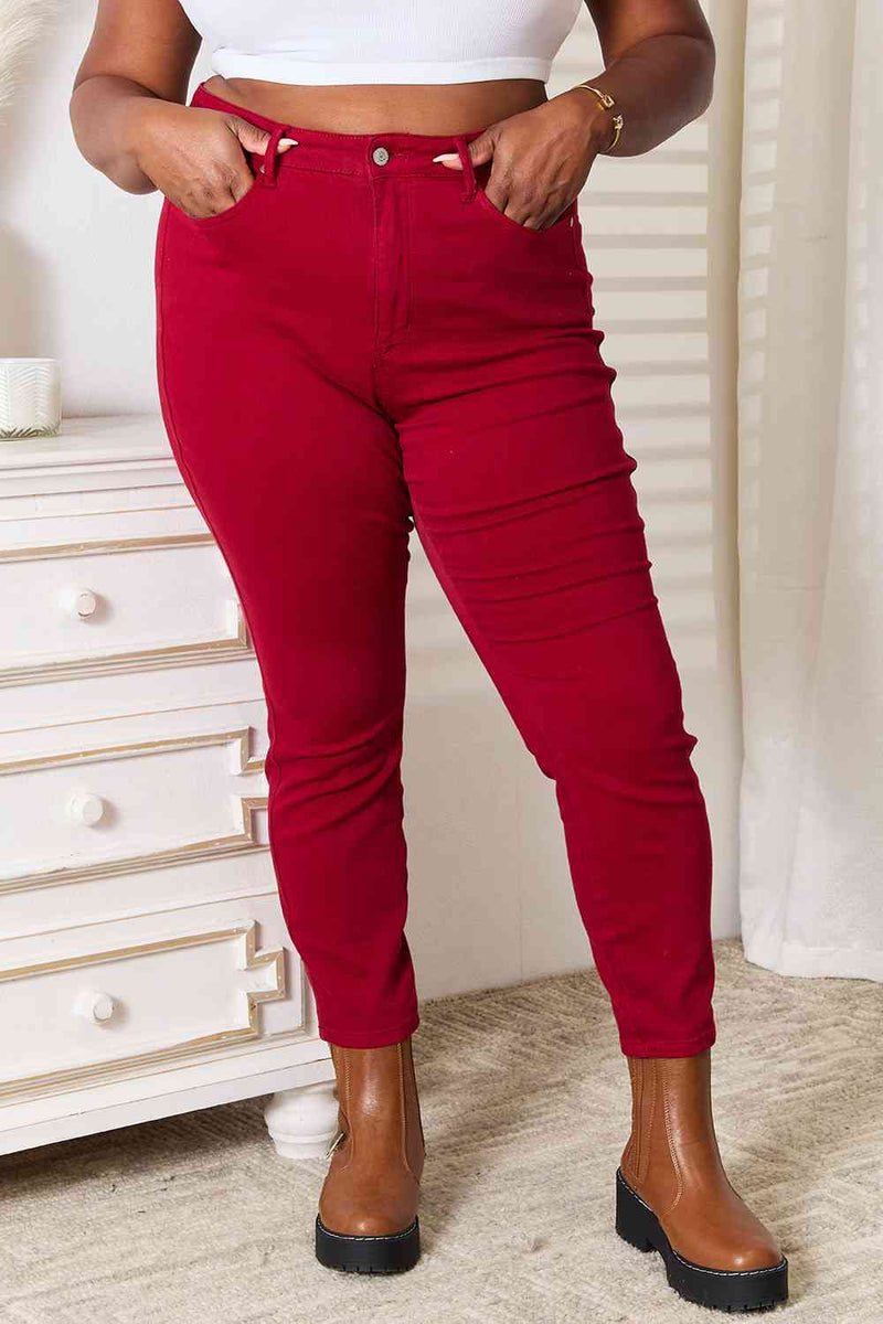 Judy Blue High Waist Tummy Control Skinny Jeans in Scarlet