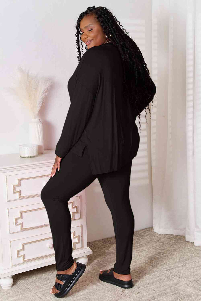 Basic Bae V-Neck Soft Rayon Long Sleeve Top and Pants Lounge Set in Multiple Colors