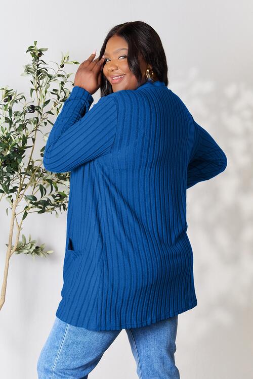 Basic Bae Ribbed Open Front Cardigan with Pockets in Multiple Colors