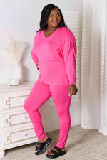 Basic Bae V-Neck Soft Rayon Long Sleeve Top and Pants Lounge Set in Multiple Colors