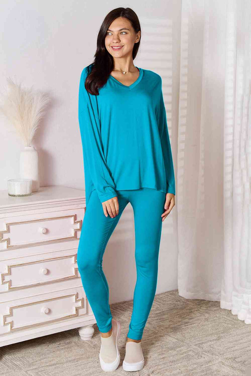 Basic Bae V-Neck Soft Rayon Long Sleeve Top and Pants Lounge Set in Multiple Colors